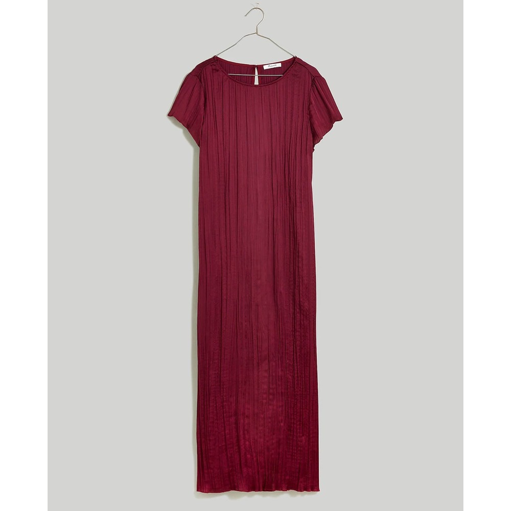 MADEWELL Mullberry Wine  Kourtney Short-Sleeve Slip Midi Dress Plissé NWT XXS - Picture 6 of 10
